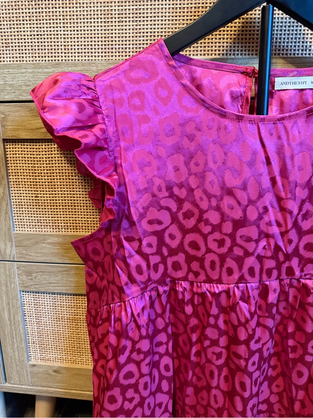 Andthewhy Fuchsia Animal-Print Ruffle Sleeve Blouse - Picture 2 of 6